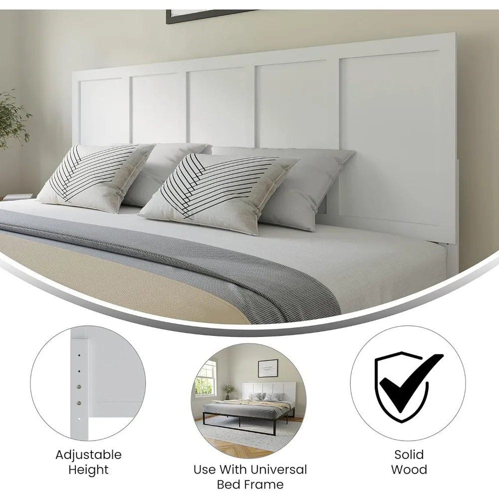 Oliver King Size Wooden Headboard Only, Four Panel Headboard in White
