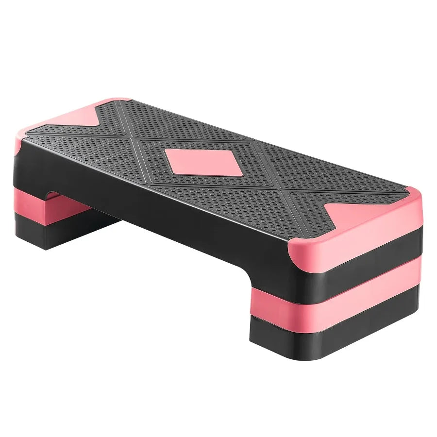 Aerobic Exercise Step Platform 28Inch Workout Stepper with Adjustable Height Fitness Training Deck with 4 Risers NonSlip Surfac