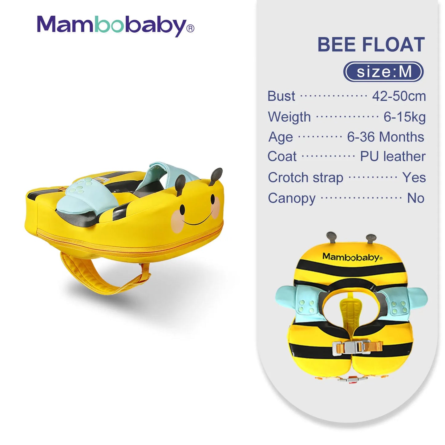 Mambobaby Shoulder Float with Croth Strap Non-Inflatable Baby Swim Ring with Canopy Kid Swimming Pool Float Child Water Circle