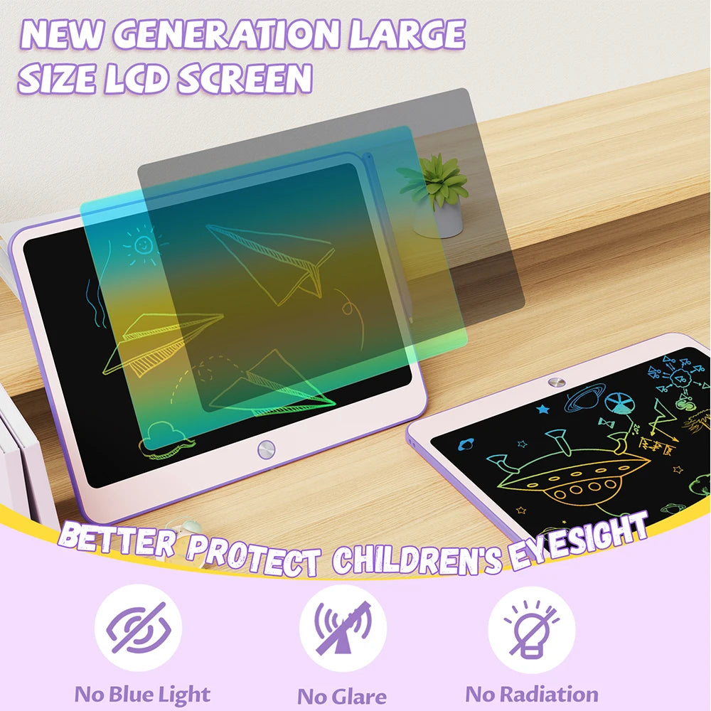 LCD Writing Tablet, 12 Inch Colorful Toddler Doodle Board, Erasable Drawing Pads with Lanyard, Educational Toy for Kids