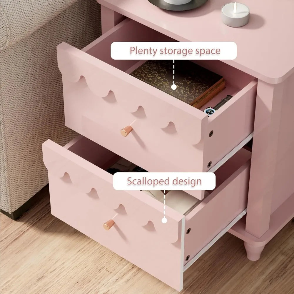 Bedroom Set 2 PCS 6 Drawer Dresser and Night Stand Sets for Bedroom, Two Drawers Nightstand & Scalloped 6 Drawer Dresser Combo