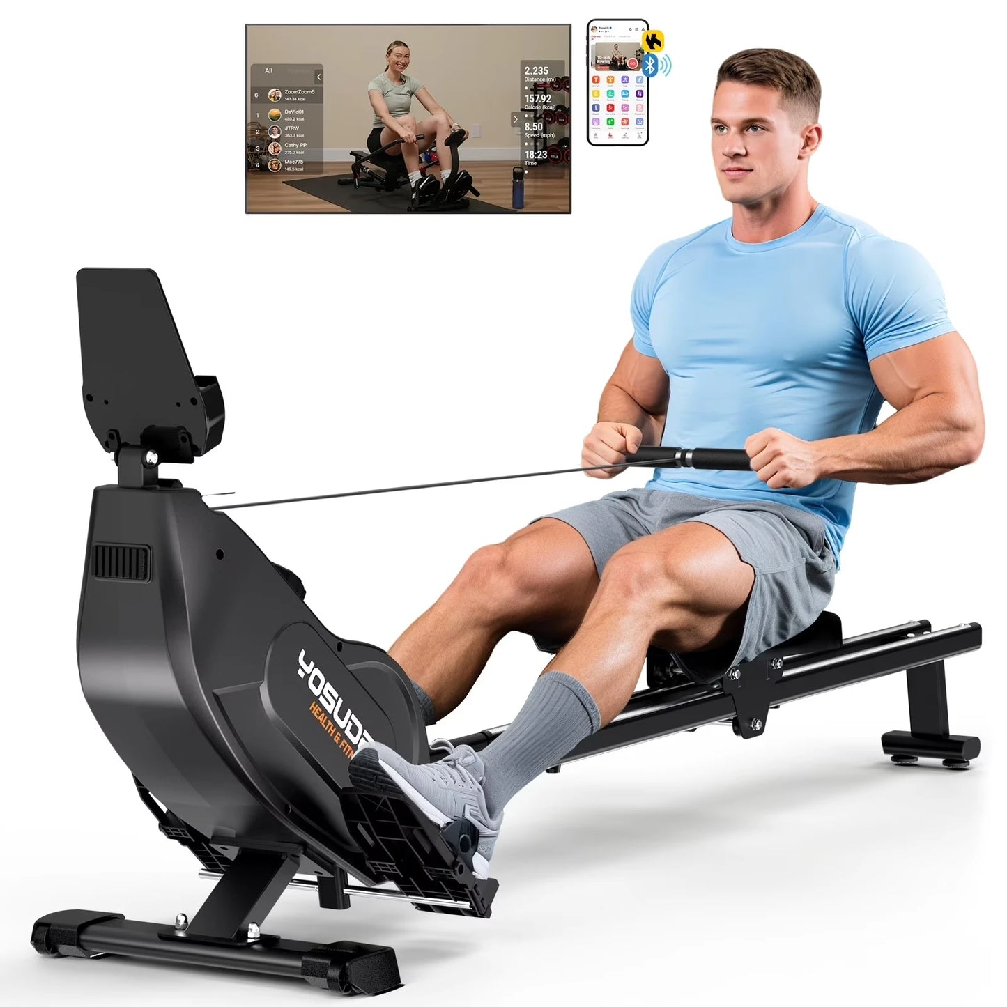 YOSUDA Magnetic Rowing Machine 350 LB Weight Capacity,Foldable Rower for Home Use with 16-Level Max 115lbs Adjustable Resistance