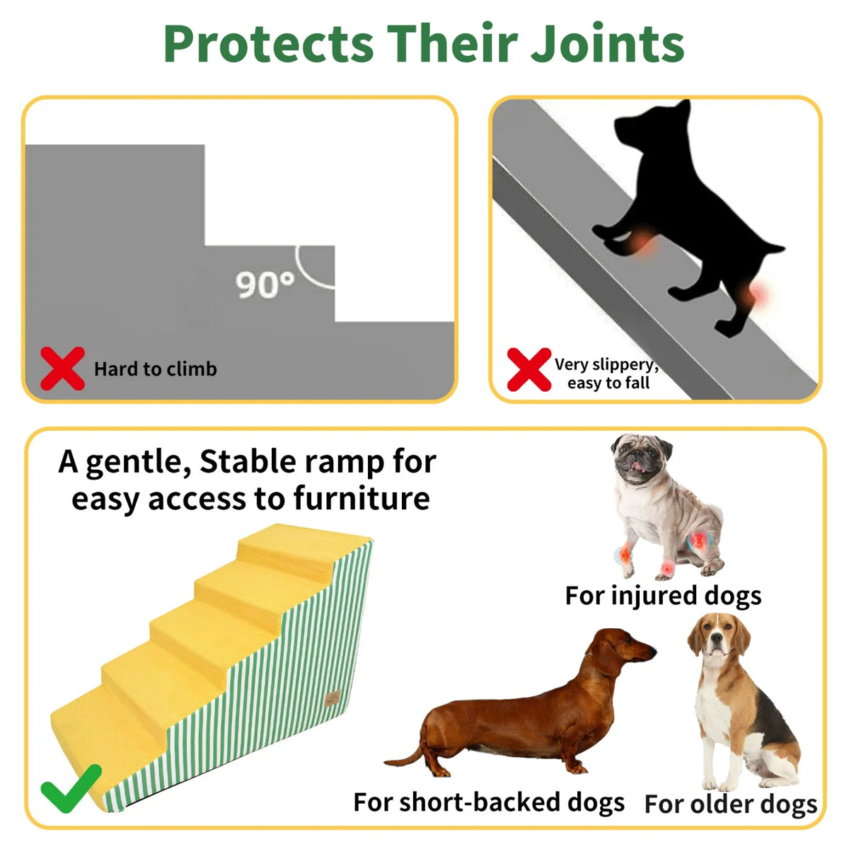 3/4/5 Dog Stairs for Bed Sofa Dog Steps High-Density Foam Dog Ramp Step Gentle Slope Washable Cover for Puppies & Senior Pets