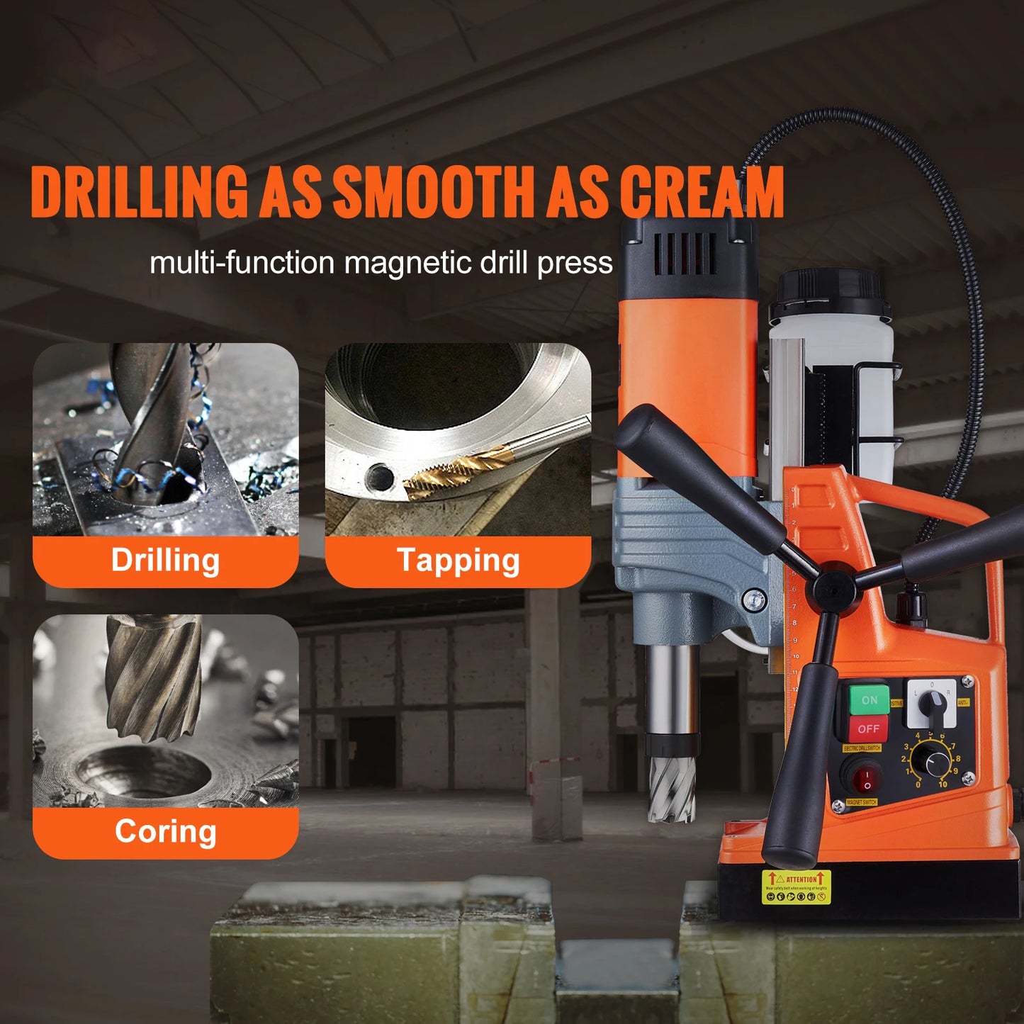 SucceBuy 1300W 1400W 2" Electric Drilling Machine Magnetic Drill Press Boring Diameter Power Drill 1-second Release Drill