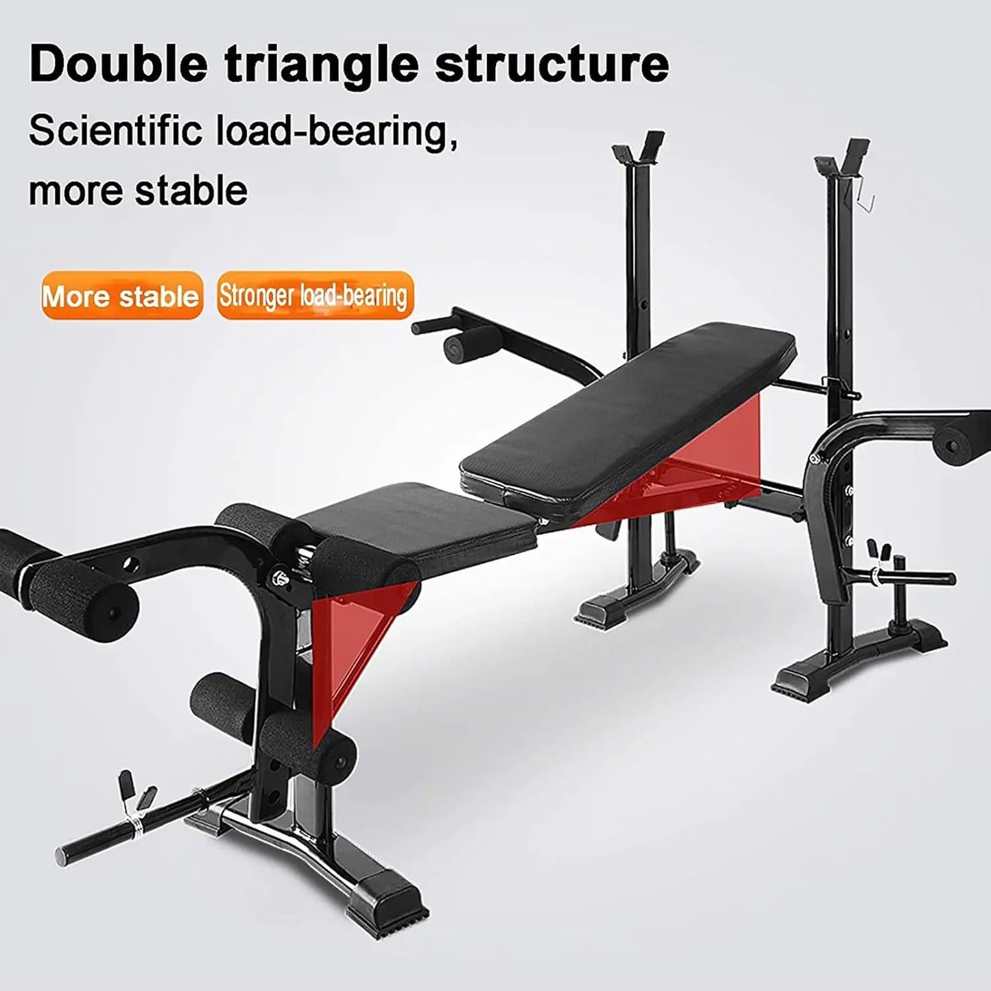 Standard Weight Bench 800LBS Capacity Home Gym Equipment with Preacher Curl Pad Leg Developer Barbell Rack Adjustable Strength T