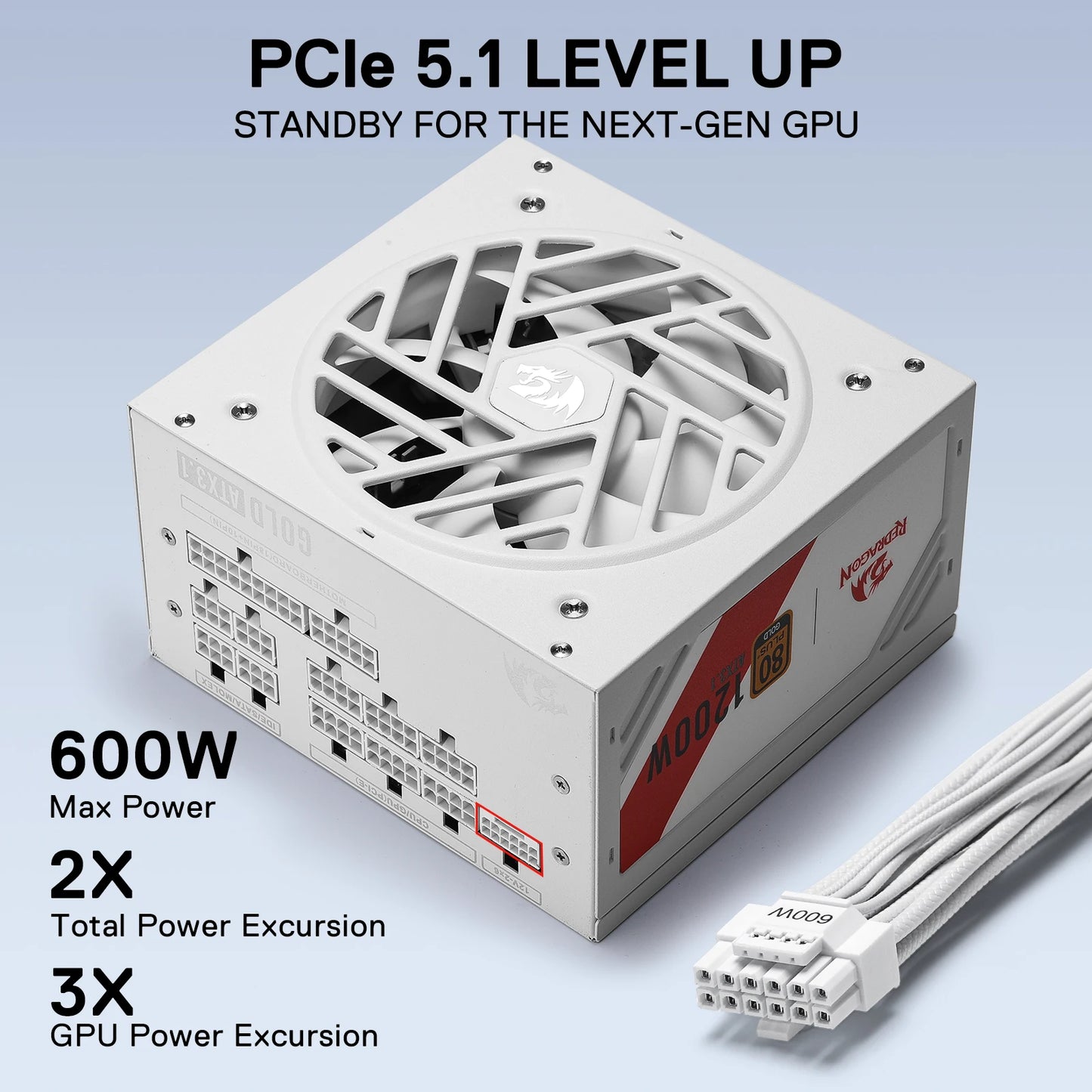 Redragon RGMS-1200W PRO 80+ Gold 1200 Watt w/Upgraded ATX 3.1 & PCIe 5.1 Fully Modular, Compact 150mm Size Power Supply