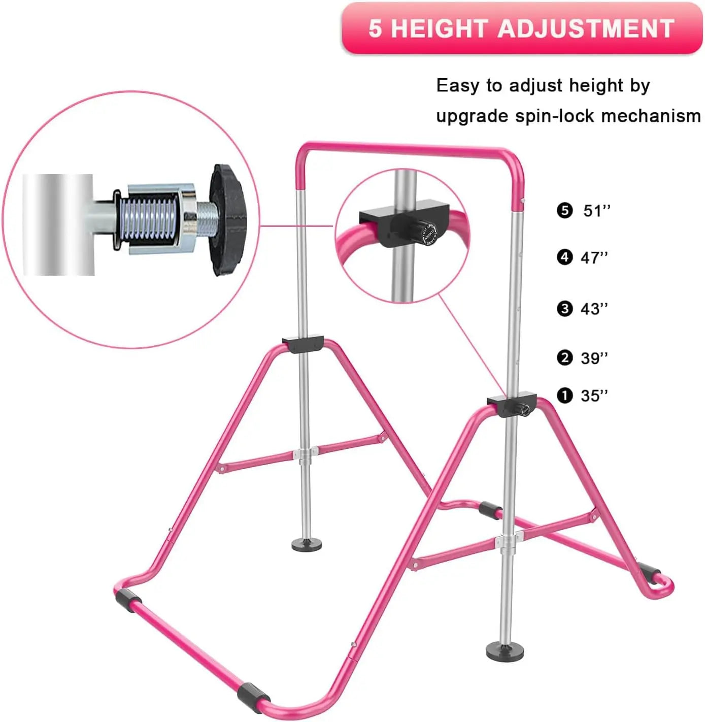 Adjustable Height Folding Gymnastic Bar for Kids, Expandable Horizontal Training Kip Bar for Home Use