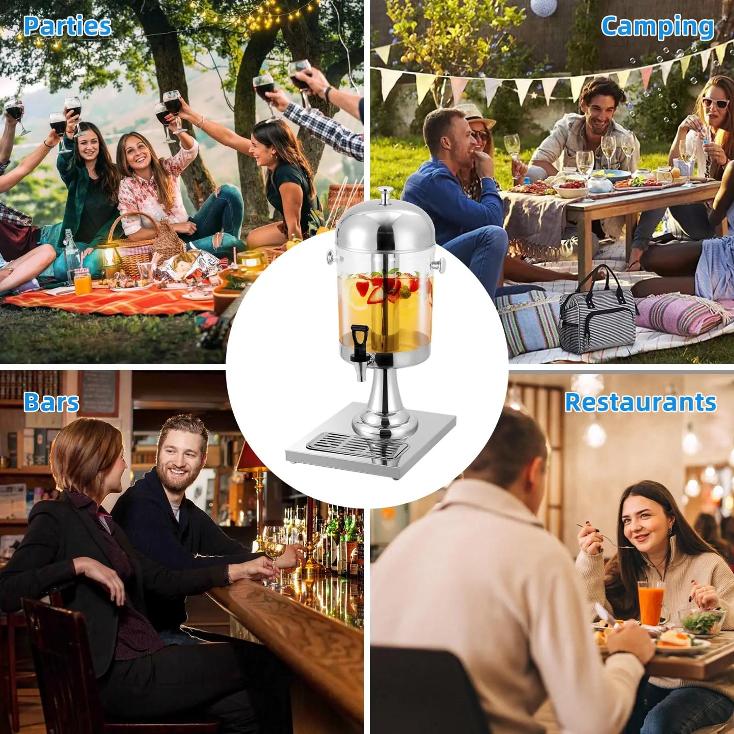 Beverage Dispenser with Ice Core, Stainless Steel Cold Drink Dispenser with Stand, Spigot & Drip Tray for Lemonade, Iced Tea