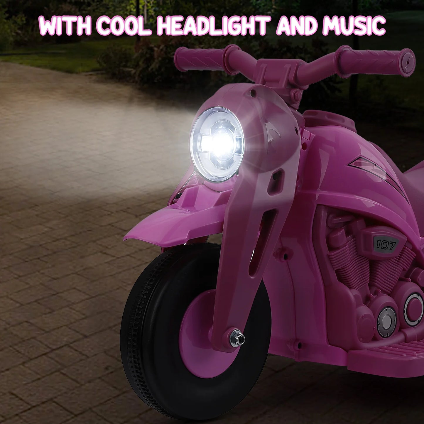 Kids Ride-On Bubble Car 6V Battery-Powered Electric Motorcycle with Led Headlights, Music, Motorbike Toy Gift for Toddlers 3+
