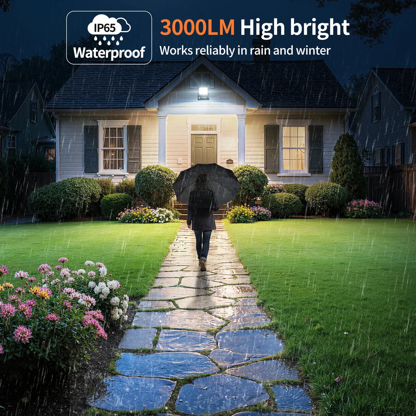 Intelamp 12000mah Long Battery Life Solar Lights With Super Large Solar Panel Faster Charging Two Motion Sensors Detect Wider&Longer For Garden Street Wall Yard