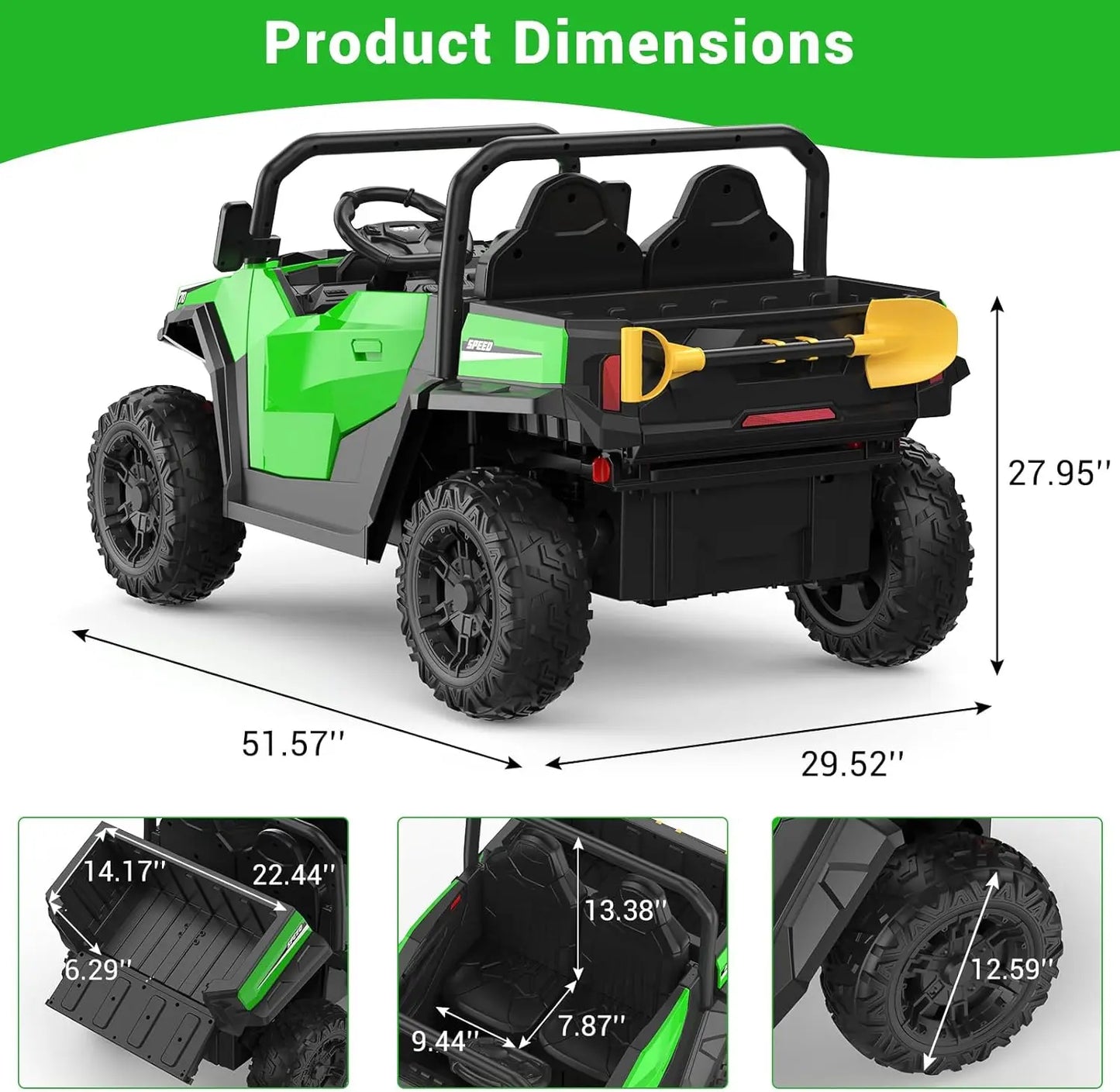 24V Ride On Dump Truck for Big Kids 4x4 Electric Car with Remote Control, Shovel, Bluetooth & Music Kids Electric Ride On Toys