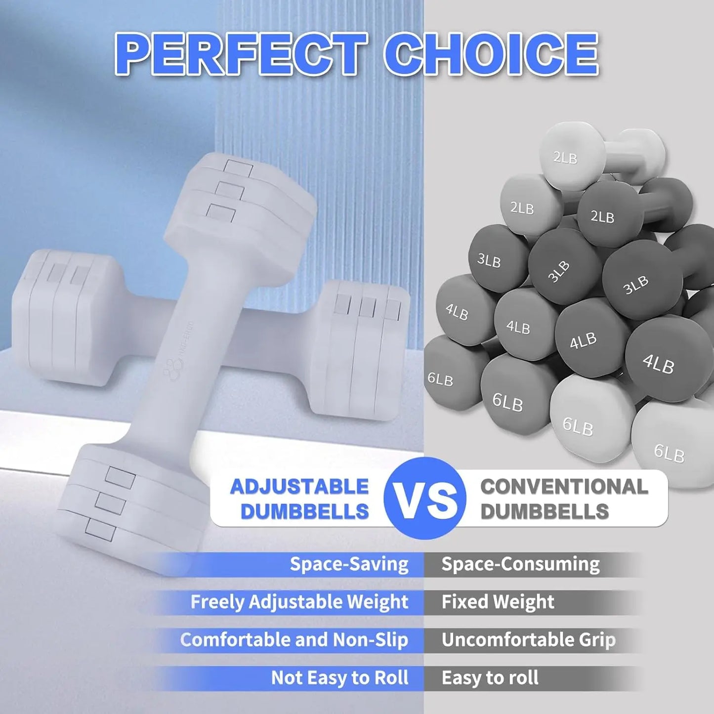 Adjustable Dumbbells Set 2 lb 3lb 4lb 5lb Free Weights Set for Home Gym Equipment Workouts Strength Training for Women Men