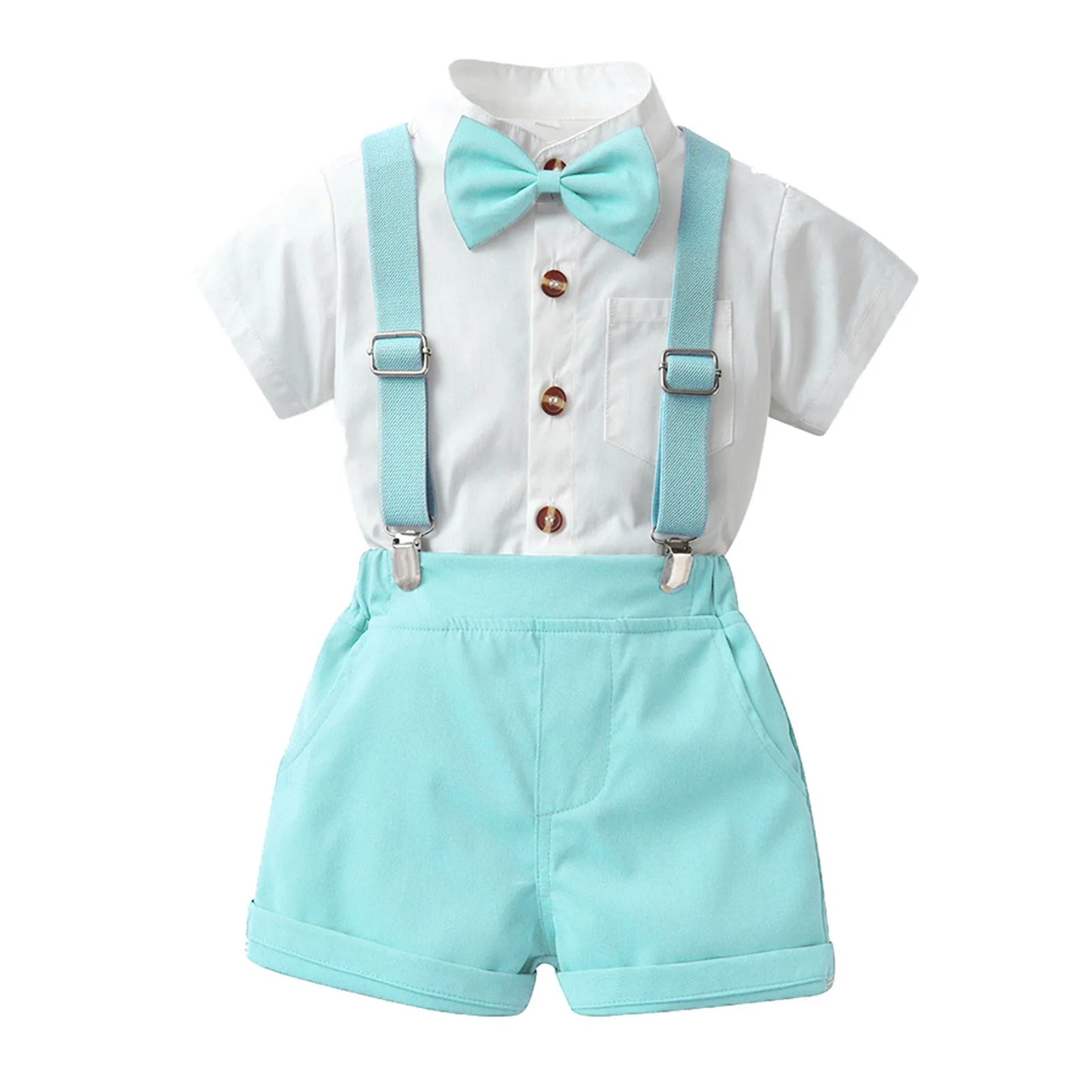 Toddler Boys Short Sleeve Shirt Tops Shorts Sets Tie Child Kids Gentleman Outfits Strap Jumpsuits Outfits Tracksuits 아동 상하복 세트