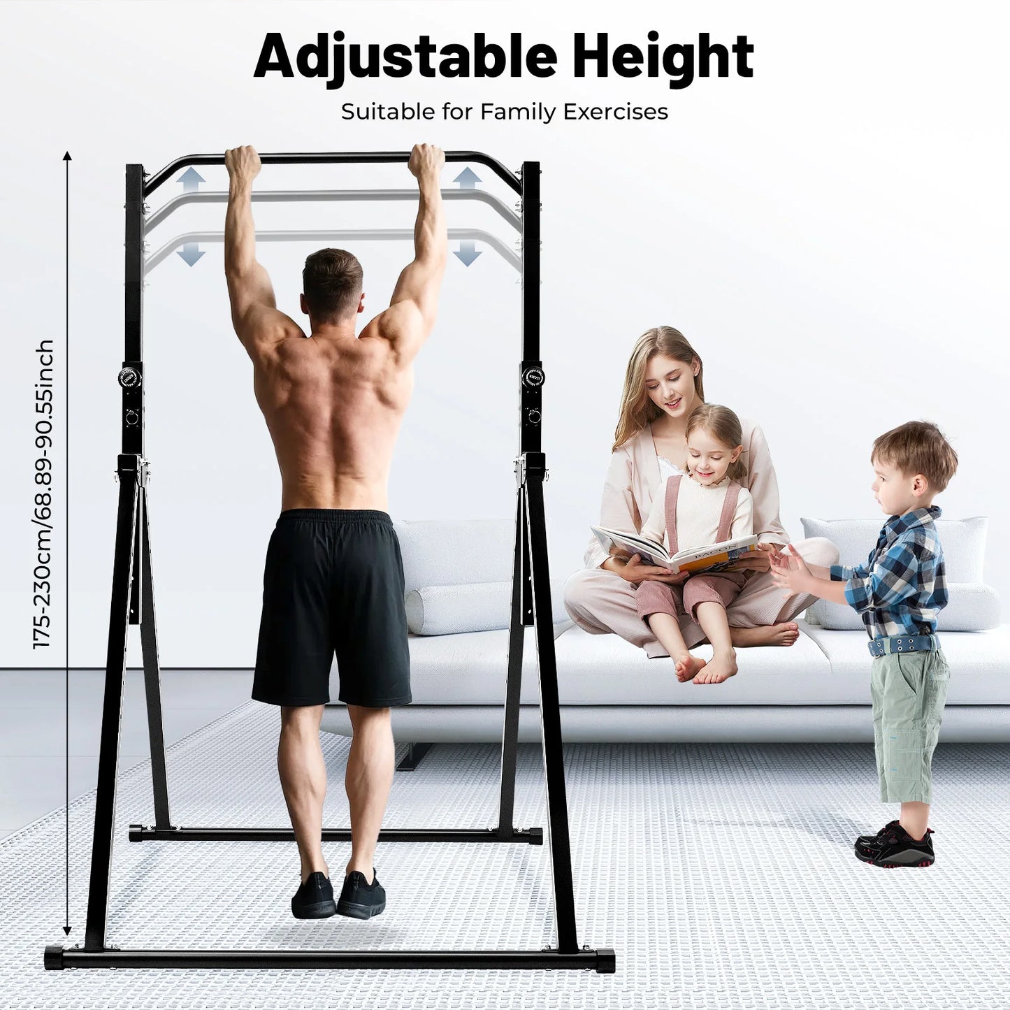 Triangular Pull Up Station Black Adjustable Height Carbon Steel Pull Up Horizontal Bar for Home Gym Strength Training Equipment