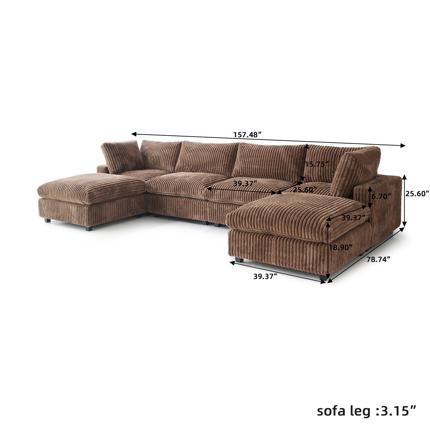 Modular Sectional Sofa Convertible 6 Seat U Shaped Couch with Ottoman Deep Seat Cloud Couch Comfy Plush Sofas for Living Room