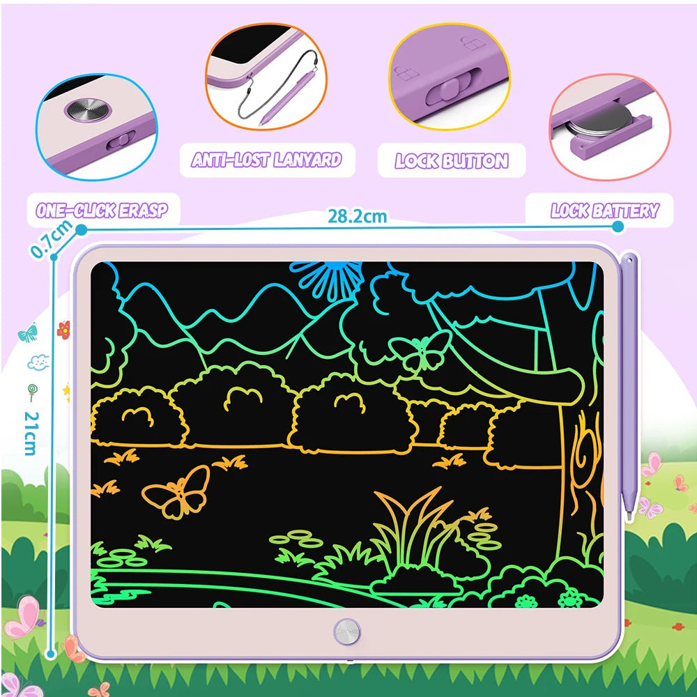 LCD Writing Tablet, 12 Inch Colorful Toddler Doodle Board, Erasable Drawing Pads with Lanyard, Educational Toy for Kids