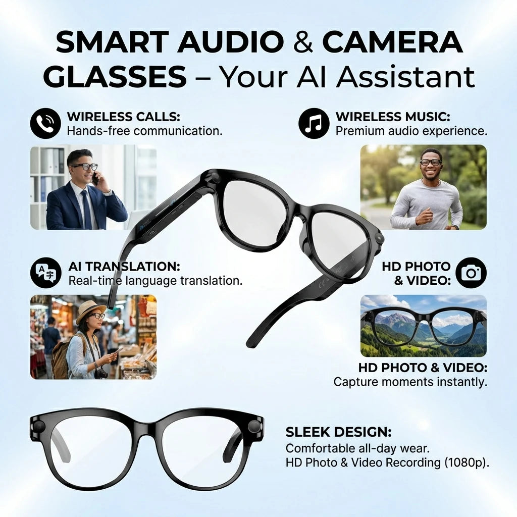 SENBONO 2026 New Smart Glasses 200W Pixels Camera Portable Charger 100+language Translation Bluetooth Call Music Player Glasses