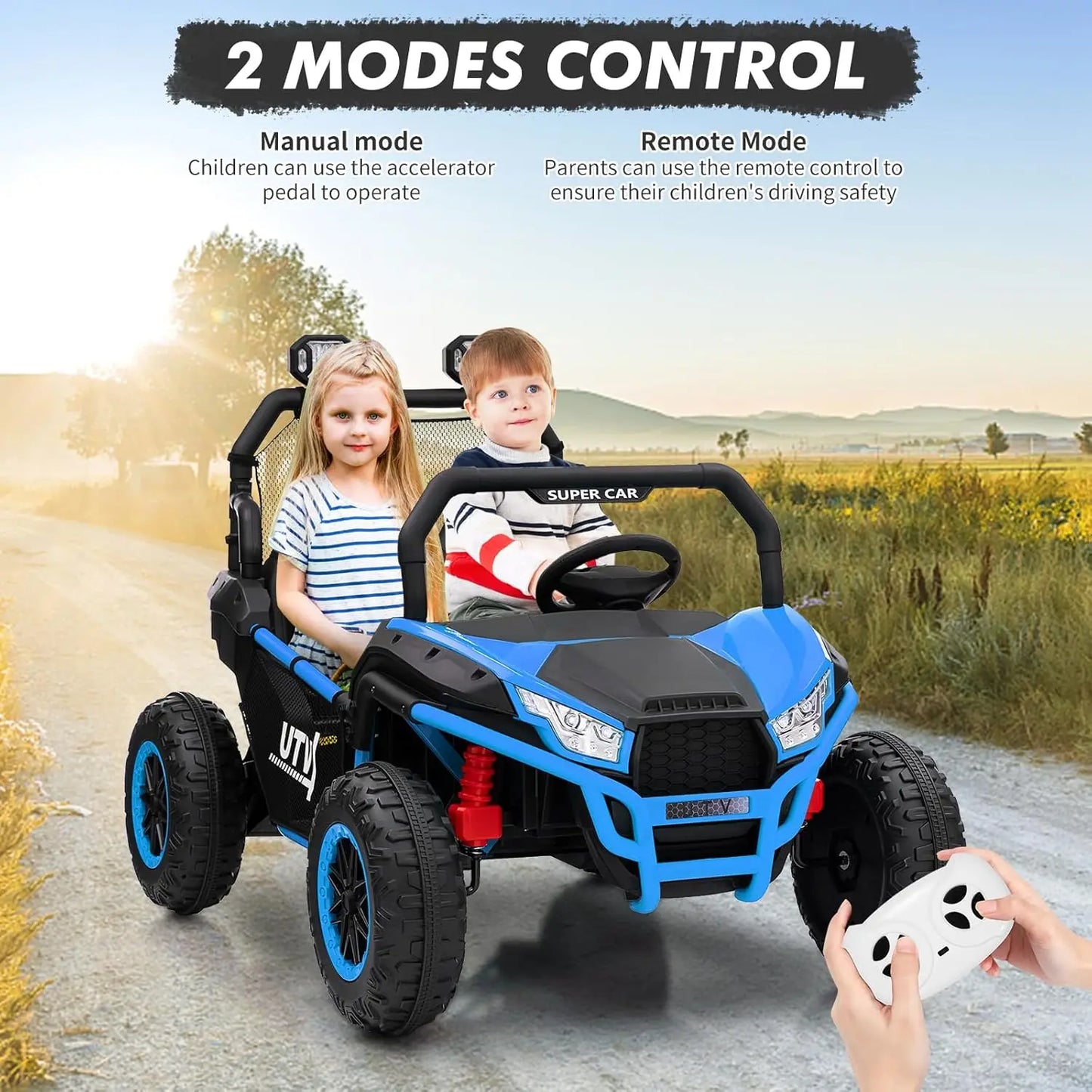 2-Seater Kids Electric Vehicle for Ages 3+,Ride on Car UTV,with Parent Remote Control,400w Motors,4.5MPH, Four-Wheel Suspension