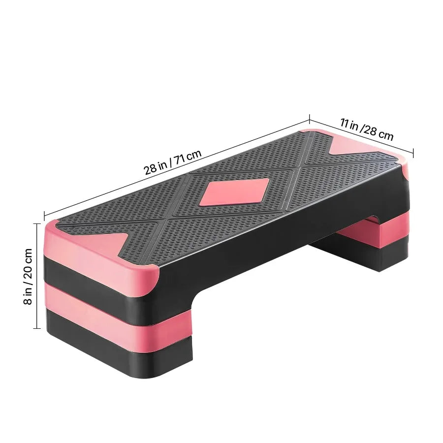 Aerobic Exercise Step Platform 28Inch Workout Stepper with Adjustable Height Fitness Training Deck with 4 Risers NonSlip Surfac
