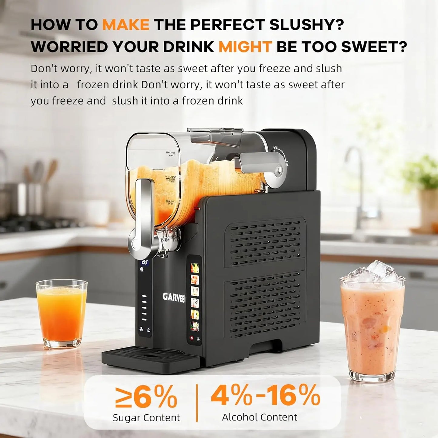 Slushie Machine for Home No Ice Needed,Frozen Drink Maker with LED Display & 6 Pre-Set Programs,Quiet Compressor Slushy Machine