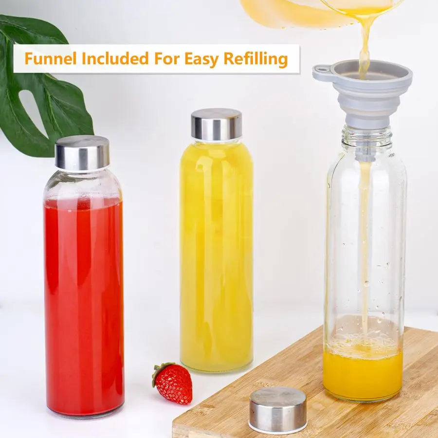 Glass Water Bottles with Lids 18 oz, 12 Pack Reusable Juice Bottles With Stainless Steel Airtight Cap for Juicing, Leak Proof Cl