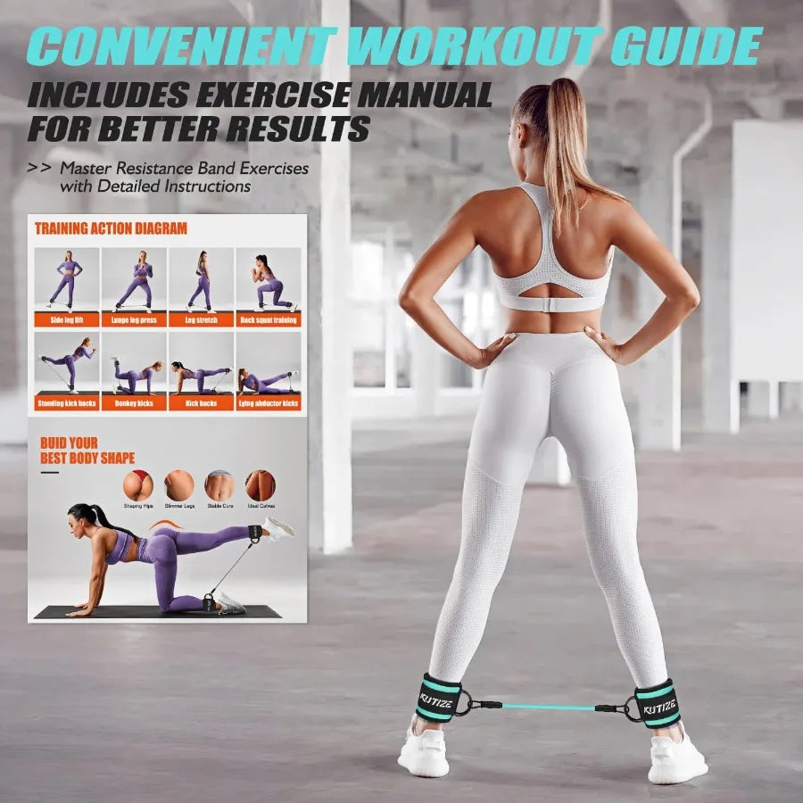 Ankle Resistance Bands with Cuffs, 3-Level Adjustable Leg & Glute Workout Equipment, Portable Exercise Bands for Kickbacks,