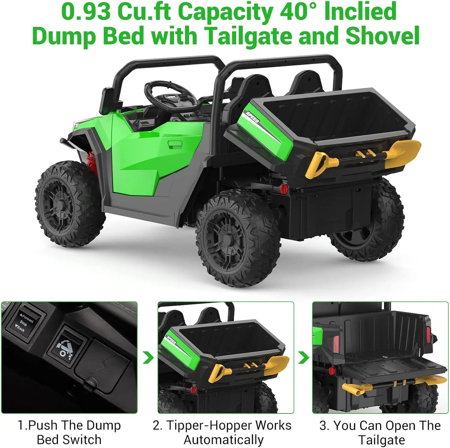 24V Ride On Dump Truck for Big Kids 4x4 Electric Car with Remote Control, Shovel, Bluetooth & Music Kids Electric Ride On Toys