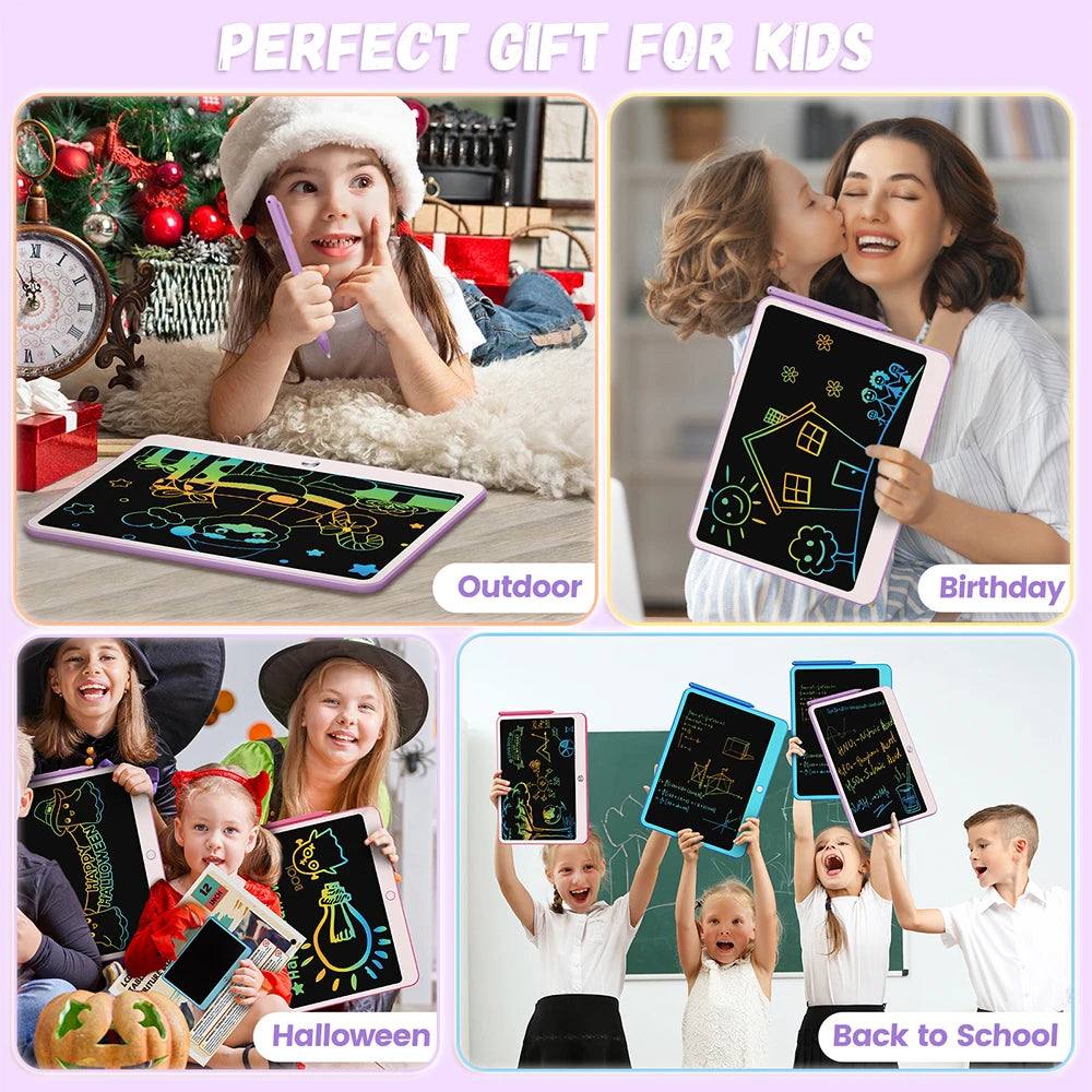 LCD Writing Tablet, 12 Inch Colorful Toddler Doodle Board, Erasable Drawing Pads with Lanyard, Educational Toy for Kids