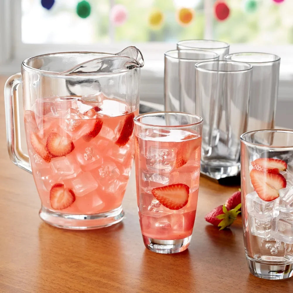 7 Piece Glass Pitcher and Cooler Glass Set Perfect Summer Entertaining and Everyday Use Clear Beverage Serving Set