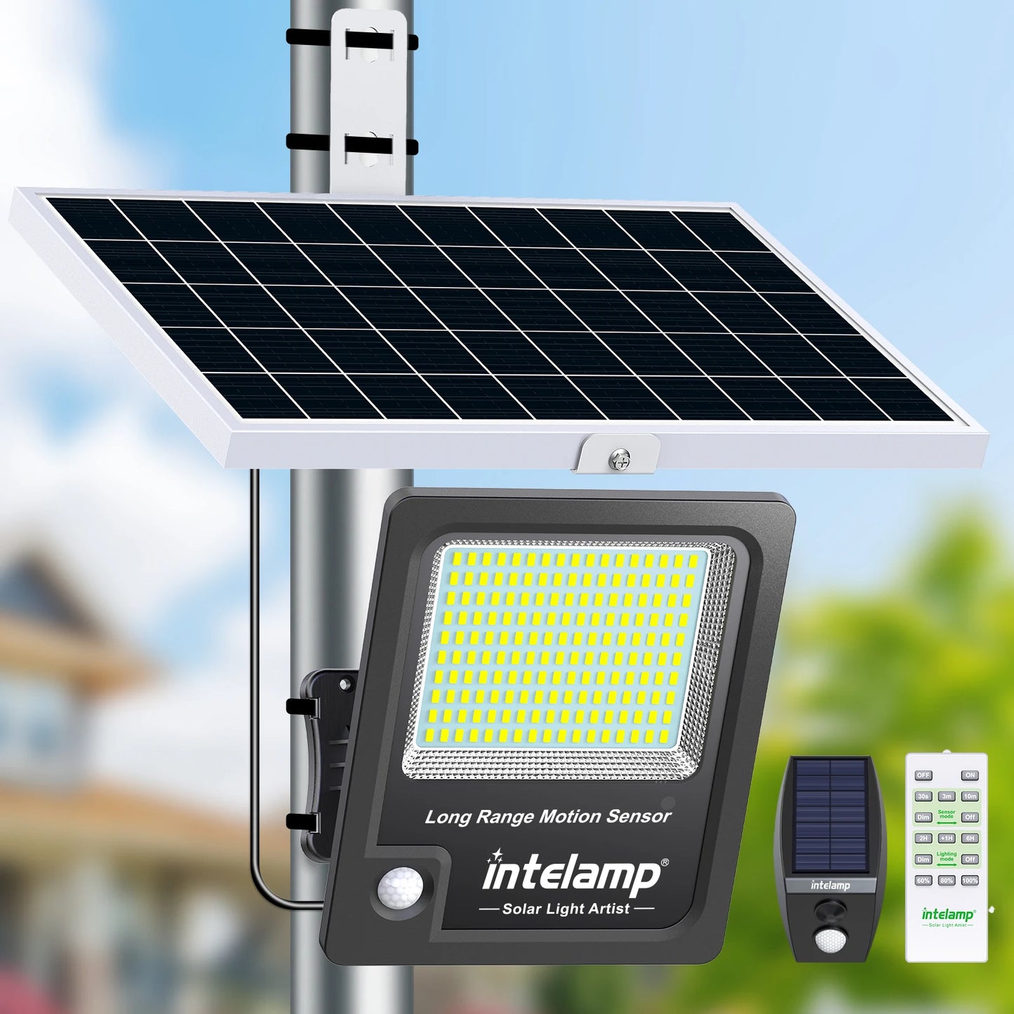 Intelamp 12000mah Long Battery Life Solar Lights With Super Large Solar Panel Faster Charging Two Motion Sensors Detect Wider&Longer For Garden Street Wall Yard