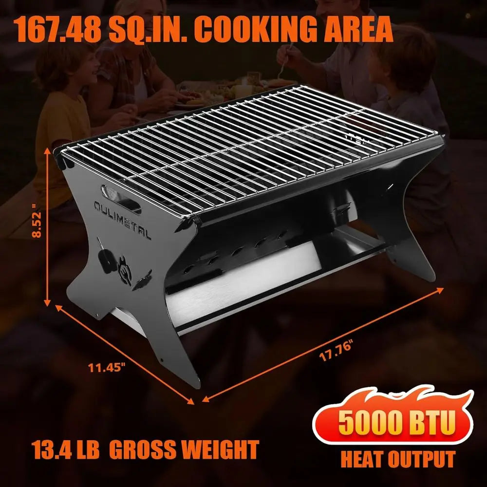 Portable Outdoor BBQ Grill - Durable Charcoal/Gas with Carry Bag for Camping, Picnics, and Backyard Cooking