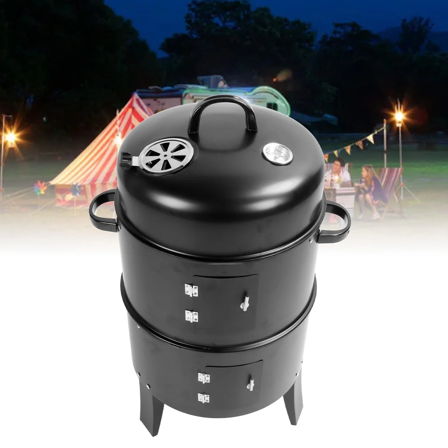 Grill Smoker Smoking Grill Vertical Charcoal Smoker 3 in 1 3 Layer Grill Barbecue Smoker BBQ Grill with Thermometer for Cooking