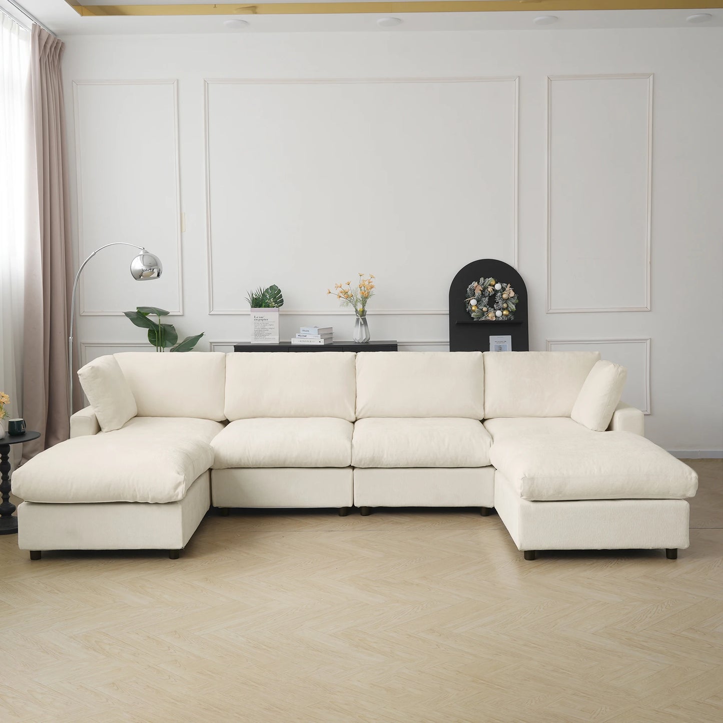 Sdorens Sectional Sofas for Living Room Modern Cloud Couch Chenille U-shaped Modular Sectional Sofa with Reversible Ottomans