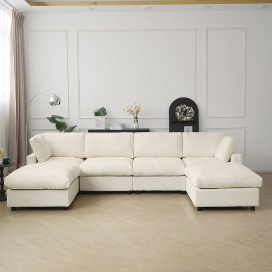 Sdorens Sectional Sofas for Living Room Modern Cloud Couch Chenille U-shaped Modular Sectional Sofa with Reversible Ottomans