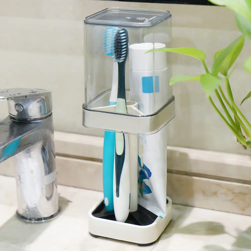 Toothbrush Holder With Cup/Cover, Compatible With Conventional Toothbrushes, Can Store Toothpaste Toothbrush Holder For Bathroom