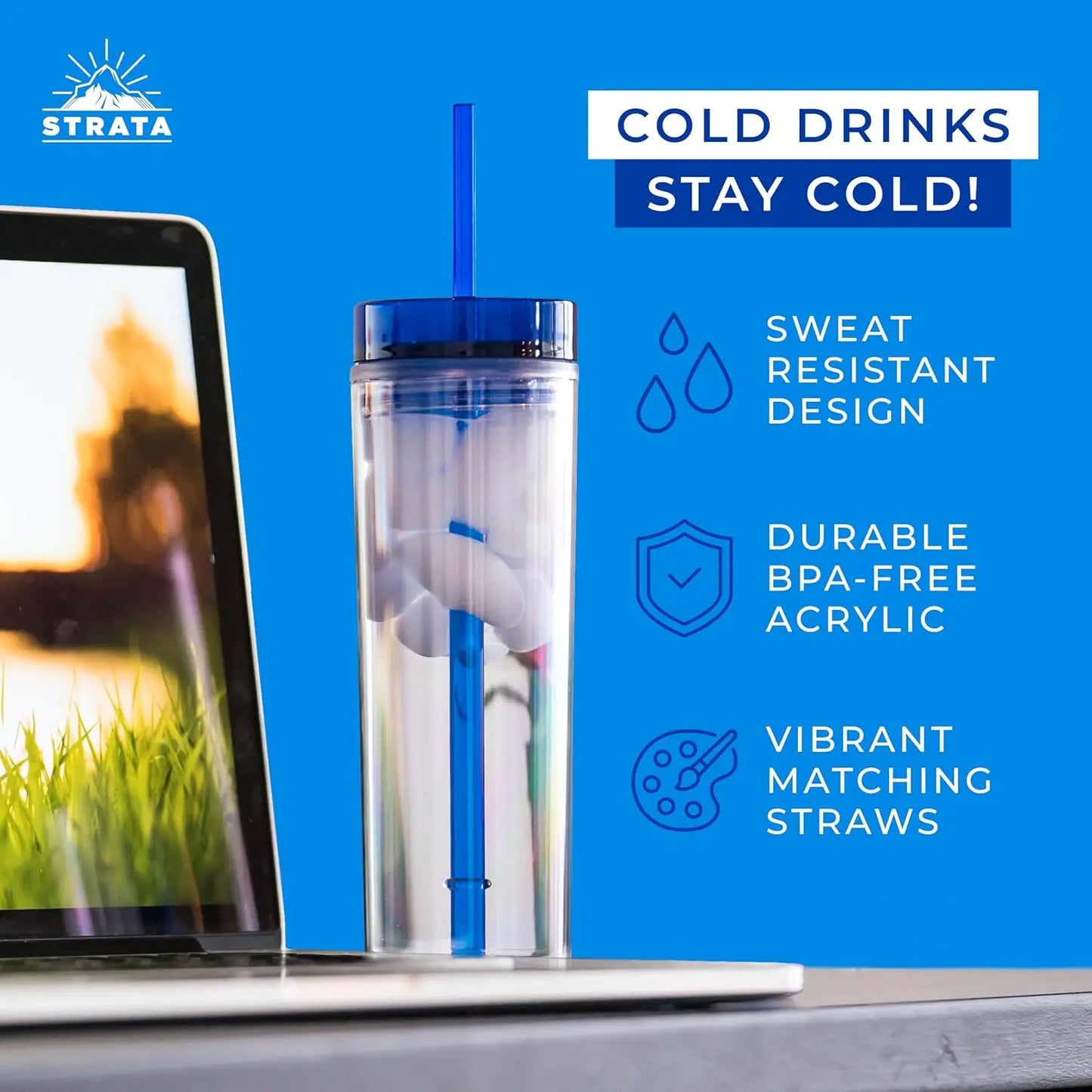 12 Colorful 16oz Reusable Tumblers with Lids & Straws, Double-Wall Acrylic Cups for Cold/Warm Drinks