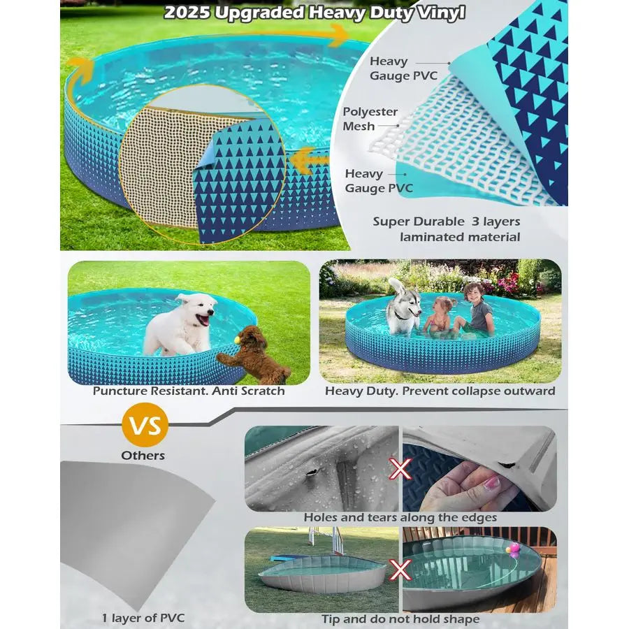 Foldable Dog Kiddie Pool Hard Plastic Kids Paddling Pool Toddler Baby Swimming Pools for Backyard Collapsible Whelping Box Pet D