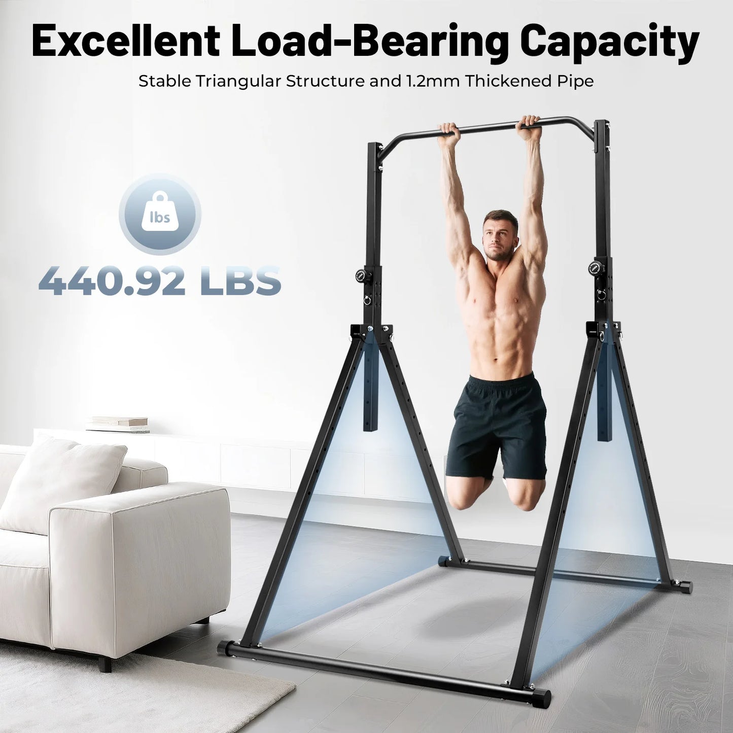 Triangular Pull Up Station Black Adjustable Height Carbon Steel Pull Up Horizontal Bar for Home Gym Strength Training Equipment