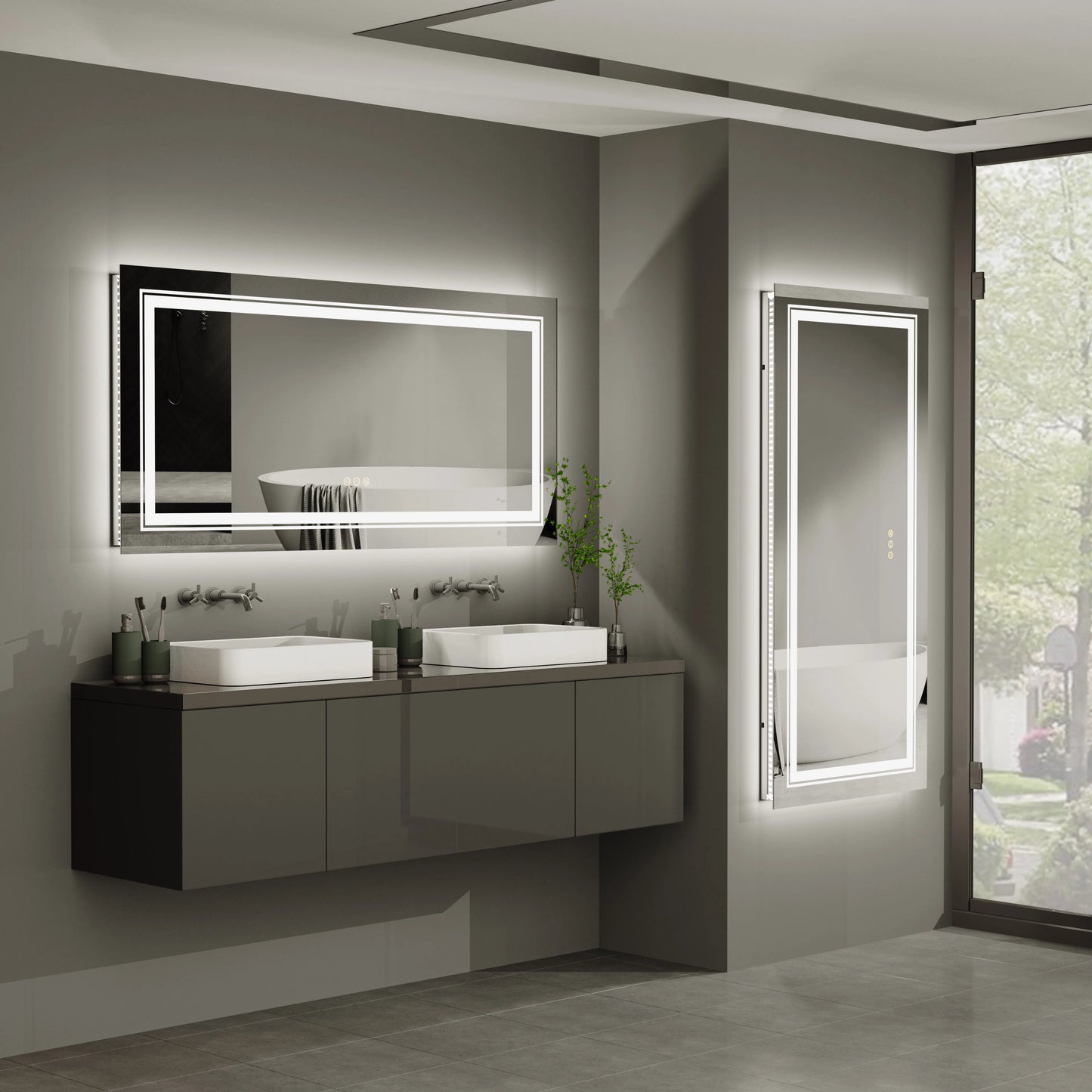 48"X24" LED Bathroom Mirror with Lights, Anti-Fog, Dimmable, Backlit + Front Lit, Lighted Bathroom Vanity Mirror Memory