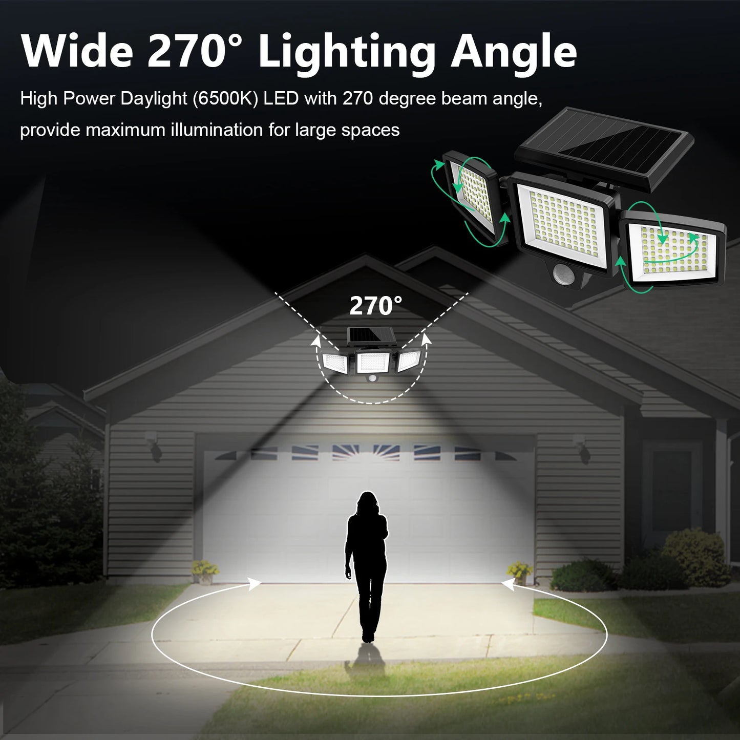 (1/2/3 Pack) 3-Head Solar Outdoor Light, Motion Sensor Security Light with Wireless Remote Control