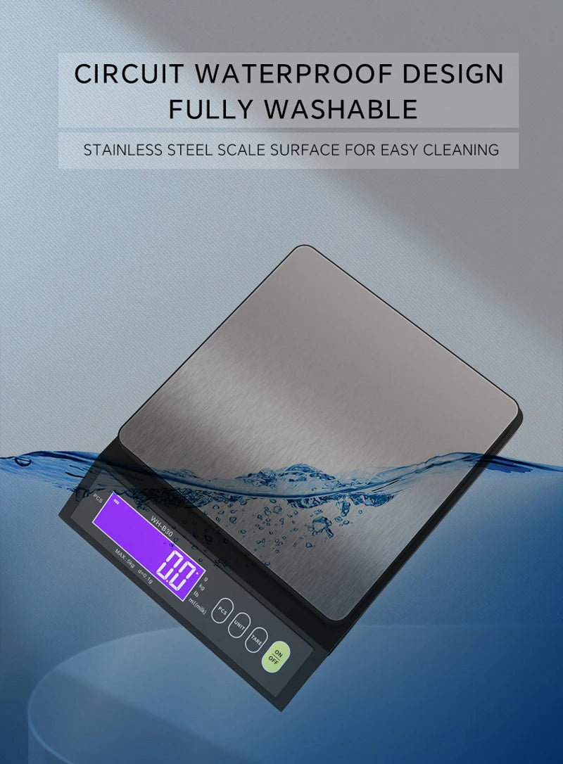 5kg/10kg/0.1g 10kg/1g Digital Electronic Kitchen Scale LCD  Waterproof Stainless Measuring Weighing Baking Tool Built in Battery