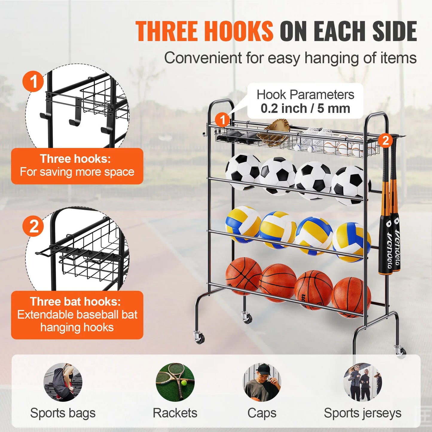 VEVOR 4-Layers Basketball Rack Rolling Basketball Shooting Training Stand with Wheels Sports Equipment Storage Organizer