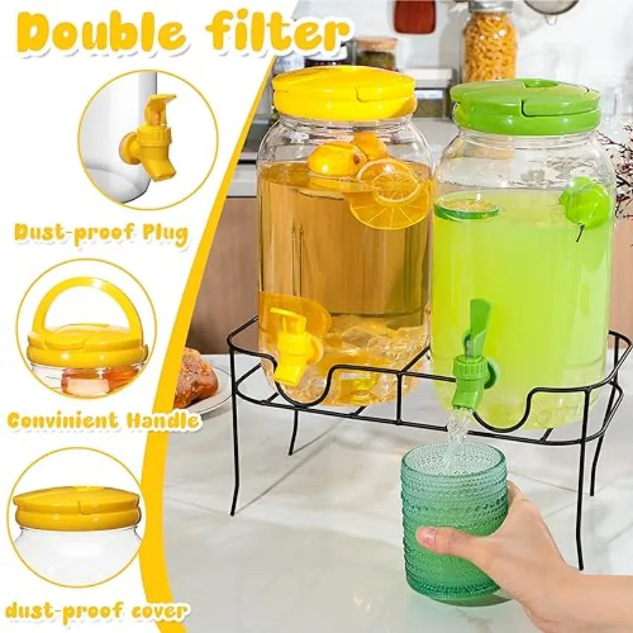 4 Pcs 1 Gallon Plastic Drink Dispenser for Parties Clear Plastic Beverage Dispenser Water jar with Spigot and Carrying Lid for