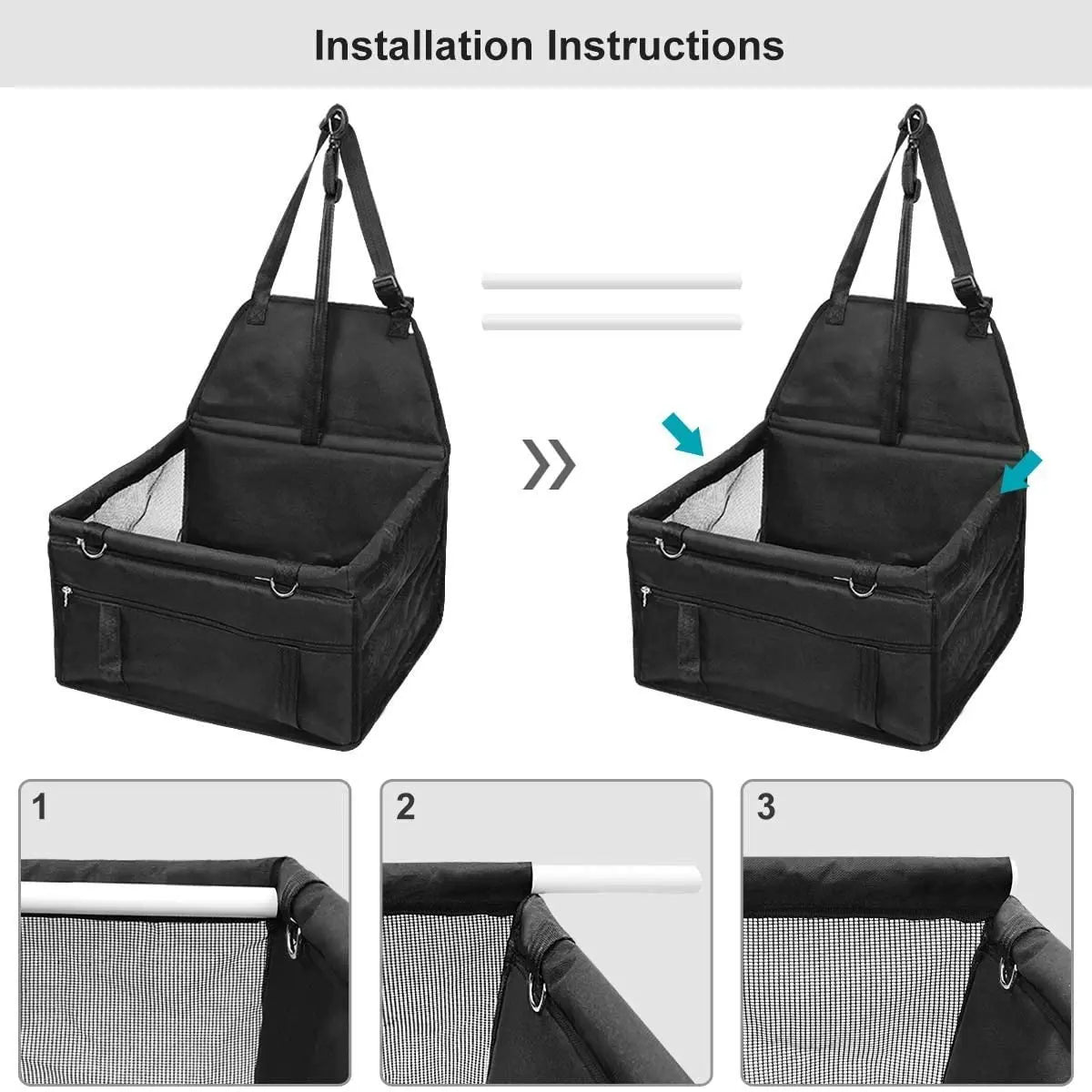 Puppy Car Seat, Sturdy Reinforced Structure with Inner Frame and Velcro, Shortened Safety Leash with Rotary Metal Snap Hook, Ideal Washable Portable Pet Booster Seat for small dogs and Pets