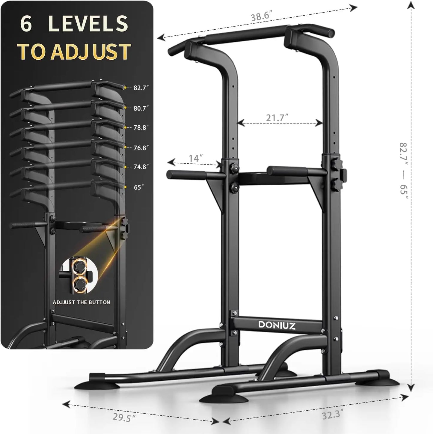 Adjustable Height Power Tower Pull Up Bar Dip Station Multi-Function Home Gym Strength Training Equipment