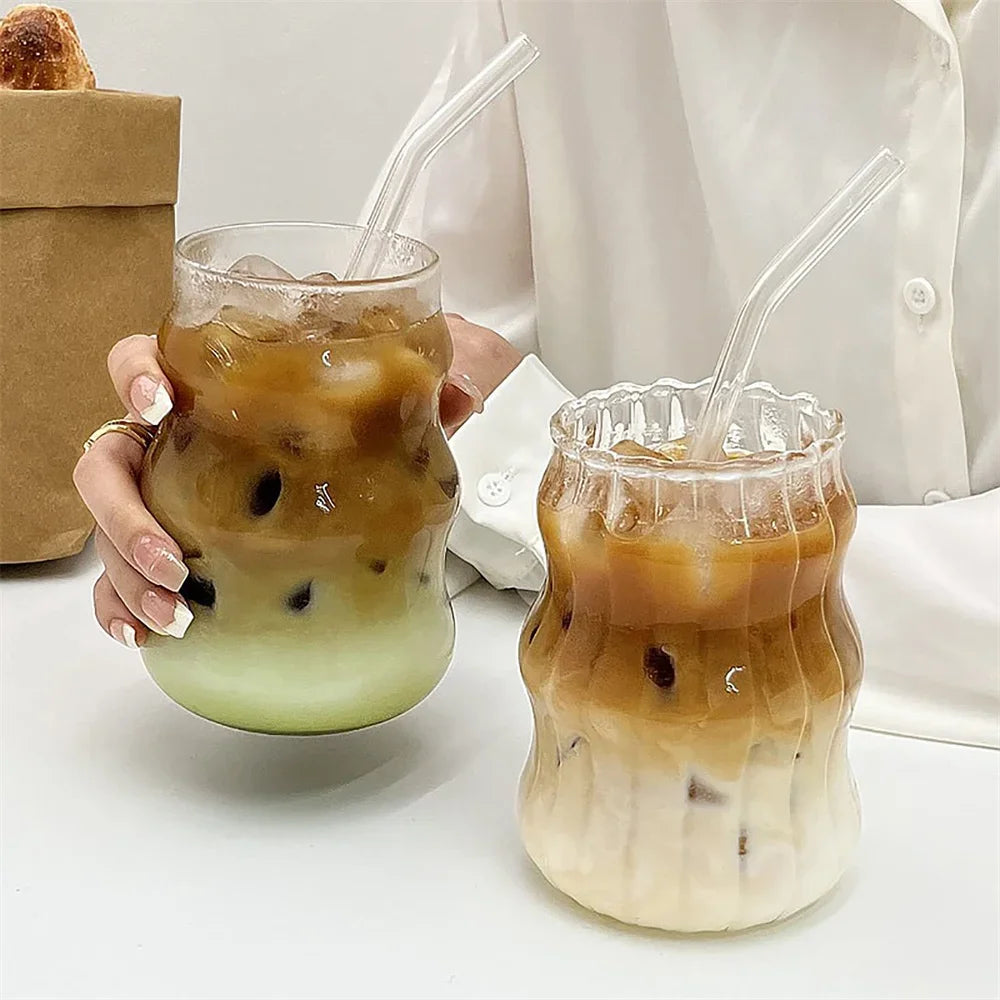 1pc Glass Cup 530ml Water Glasses Stripe Mug Heat-resistant Tumbler Drinkware Perfect For Tea Juice Milk Coffee For Party Altar