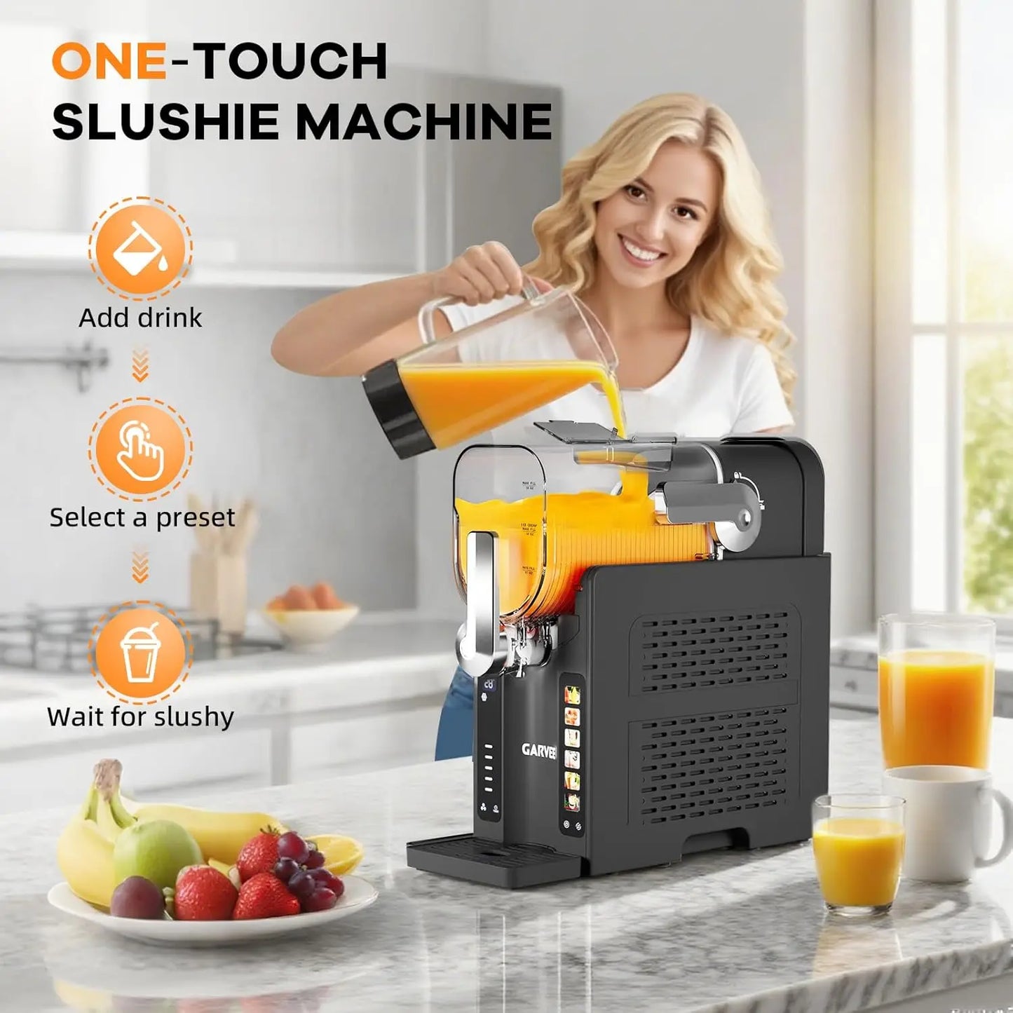 Slushie Machine for Home No Ice Needed,Frozen Drink Maker with LED Display & 6 Pre-Set Programs,Quiet Compressor Slushy Machine