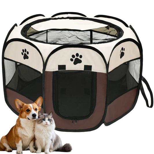 Foldable Pet Playpen for Dogs & Cats - Durable Oxford Cloth with Removable Zipper, Portable Octagonal Design for Indoor/Outdoor