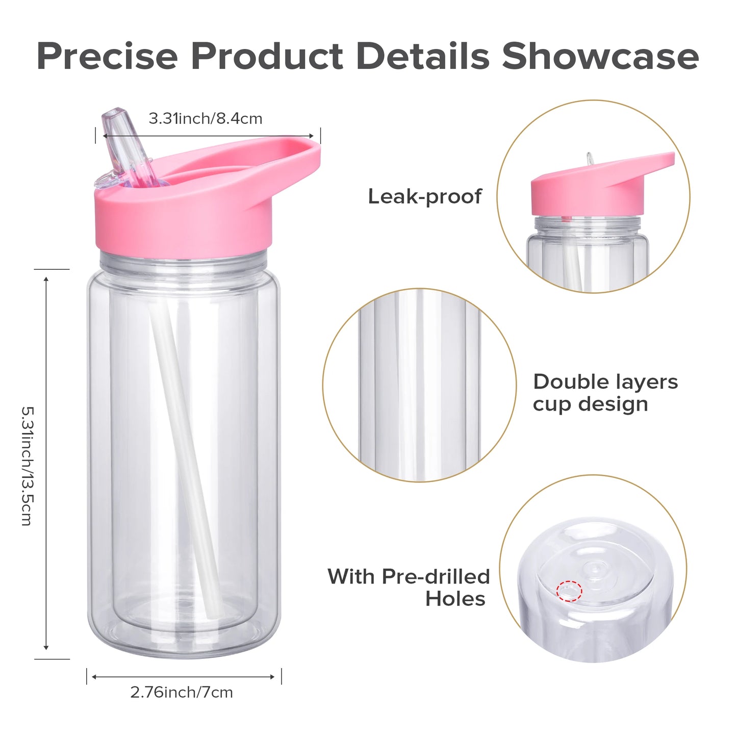 25 Pack 10 Oz Plastic Double Wall Snow Globe Tumbler,Kids with Pre-Drilled Hole and Plug Sports Water Bottle,Glitter DIY Gift