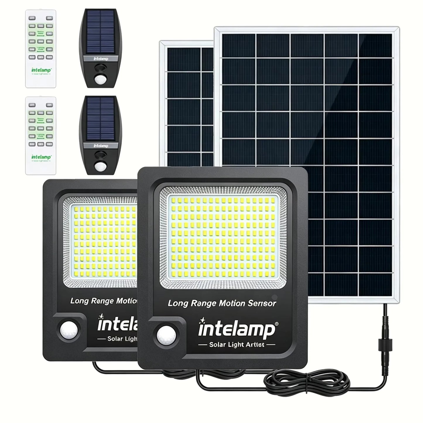 Intelamp 12000mah Long Battery Life Solar Lights With Super Large Solar Panel Faster Charging Two Motion Sensors Detect Wider&Longer For Garden Street Wall Yard